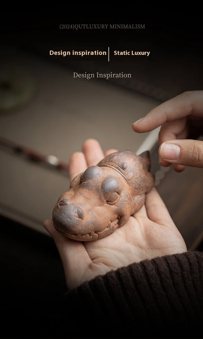 Ceramic Tea Pet Crocodile Dog Ornament - Coarse Pottery Desktop Decoration