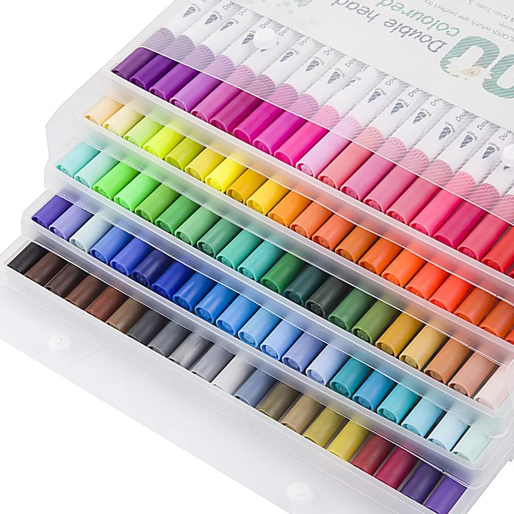 100 Colors Dual Tips Water Erasable Marker Pens Art Markers for Kids Highlighter Pen With Carrying Case for Drawing Art Pen Set
