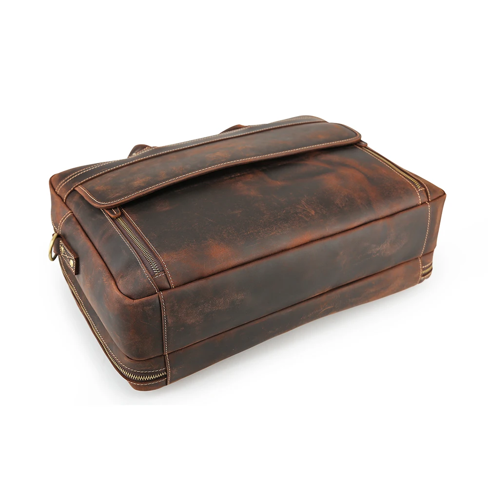 Factory Supply Customize Crazy Horse Leather Bag Business Bag Men Large Capacity 17 Inches Genuine Leather Laptop Bag Briefcase