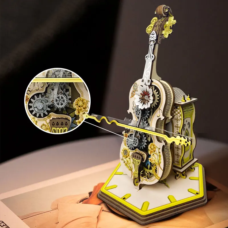 Punk Cello Model Kits Diy Assemble Toys Mechanical Music Box 3d Wooden