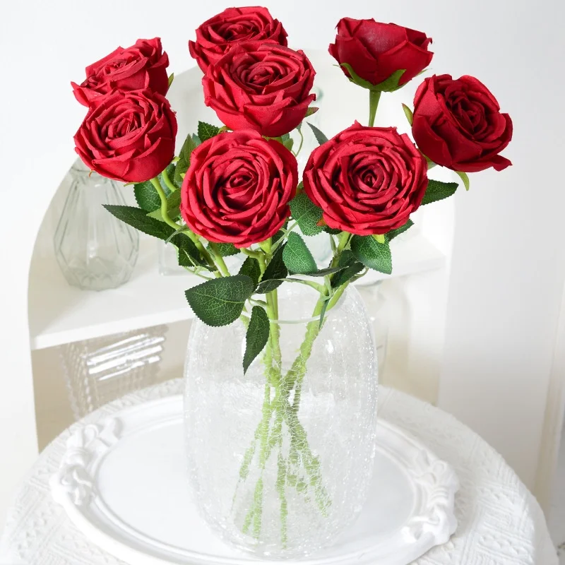 High-End Princess Rolled Silk Artificial Rose Flower Home Restaurant Living Room Flower Decoration Artificial Flower