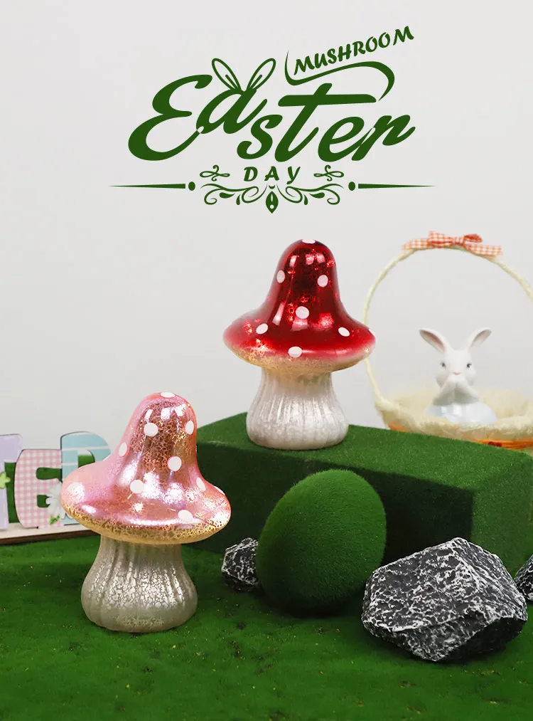 Easter decoration cute decor cheap modern art mini mushroom glass led light battery operated supplier