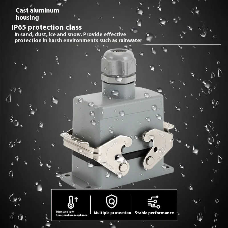 Rectangular Heavy Duty 32/48 Pin Aviation Plug Socket Waterproof Hot Runner 16A Copper Terminals HE/4/6/10/16/24 Core Connector