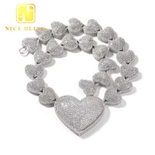 Fashion men women luxury lovely heart necklace  Trendy Rapper Hip Hop Jewelry CZ Cubic Zirconia Heart Link Chain Best Gift