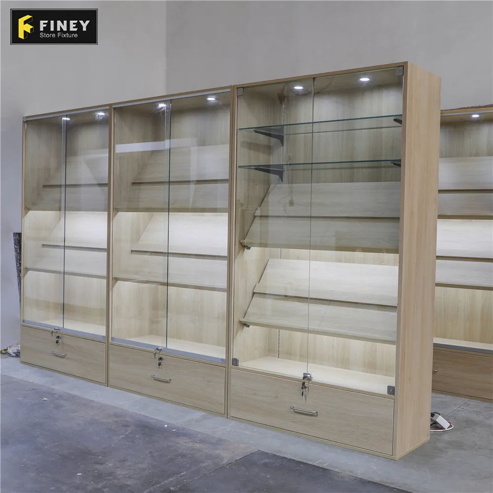 Customized Factory Price Kitchenware Store Display Showcase Retail Wooden Glass Showcase Knife Display Cases