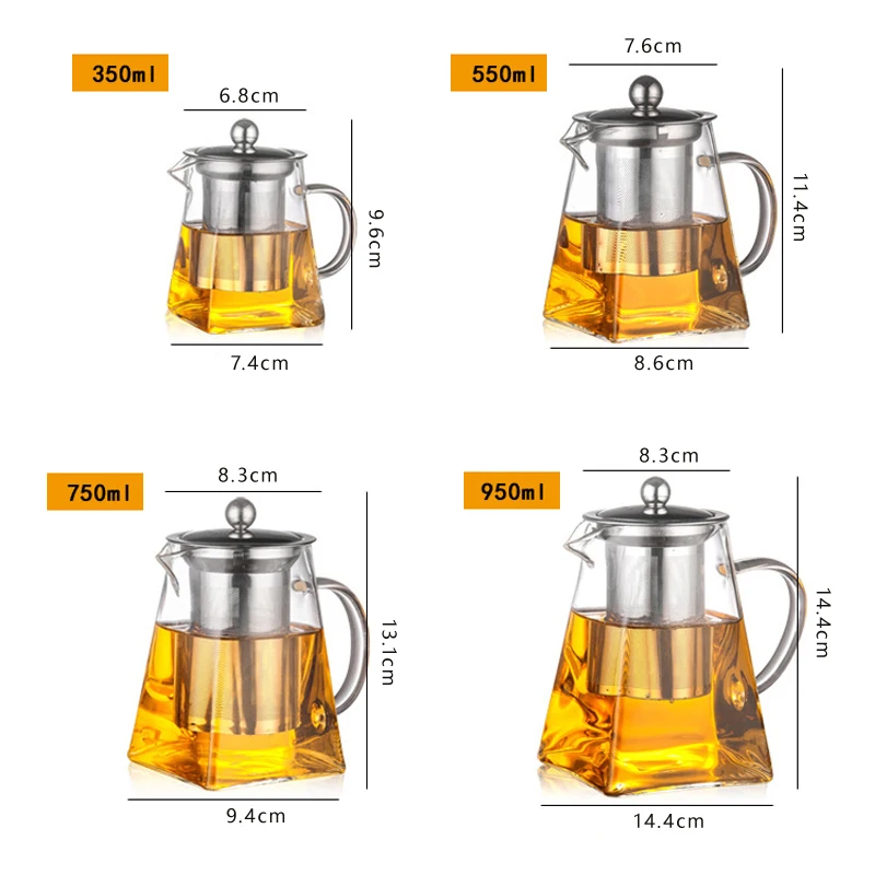 Heat Resistant Borosilicate Glass Tea Pot With Stainless Steelbamboo Lid With Tea Infuser Pot