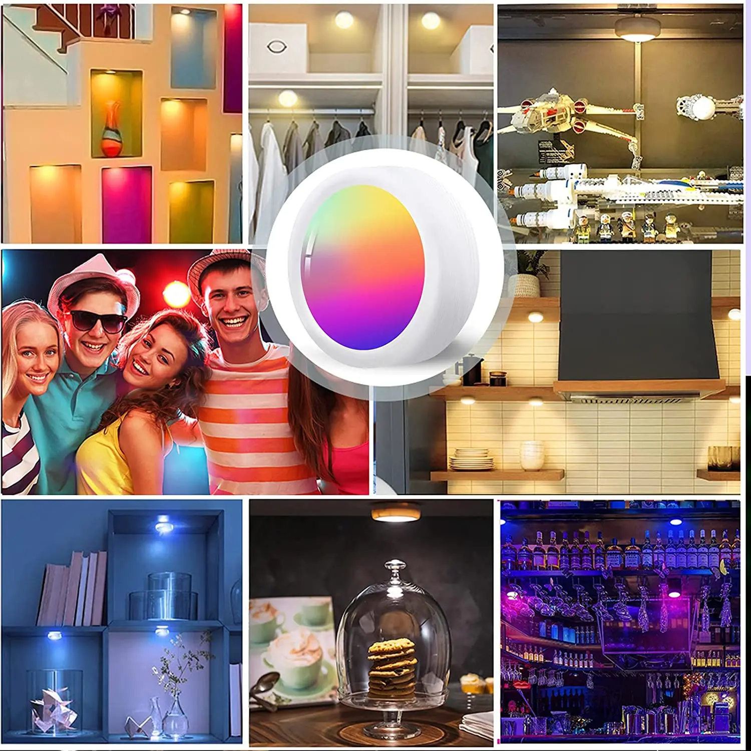 product 3aa battery operated led push tap closet touch under cabinet shelf light rgb led puck lights with remote-41