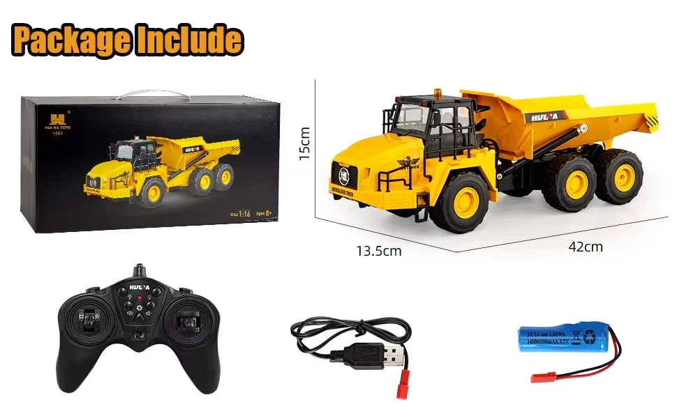 Huina 1553 Engineering Truck 1/16 11CH 2.4G Electric Sound and Light Alloy Metal Dump Car RC Die-cast Radio Control Model Truck