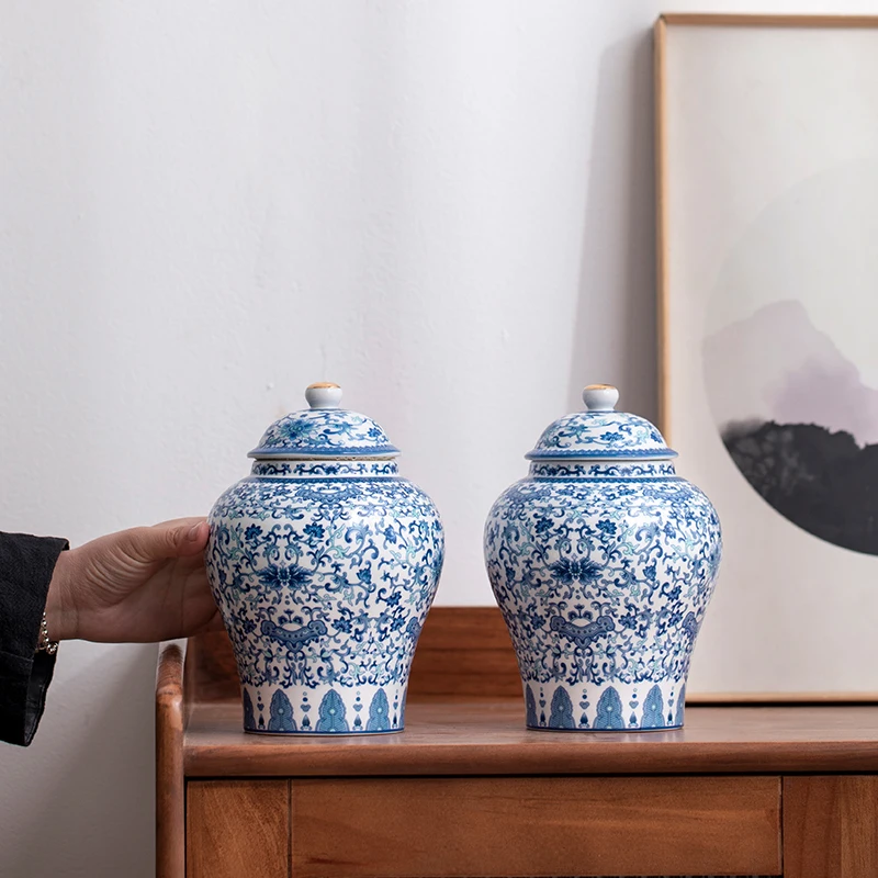 Hollyone Blaue & Weiße Keramikvase 18cm – Stilvolle Tischdekoration Für Blumen
