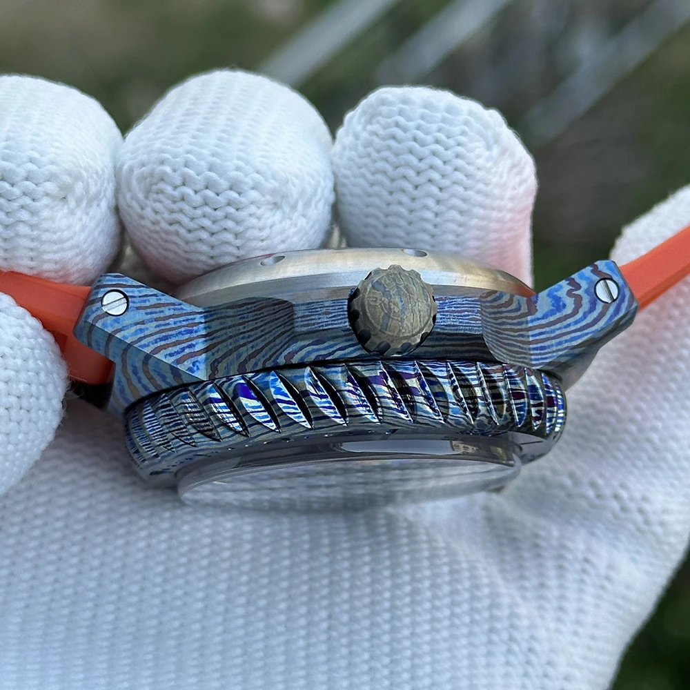 STEELDIVE SD1982Y Titanium Damascus Watch - 46.5MM Case, 10000M