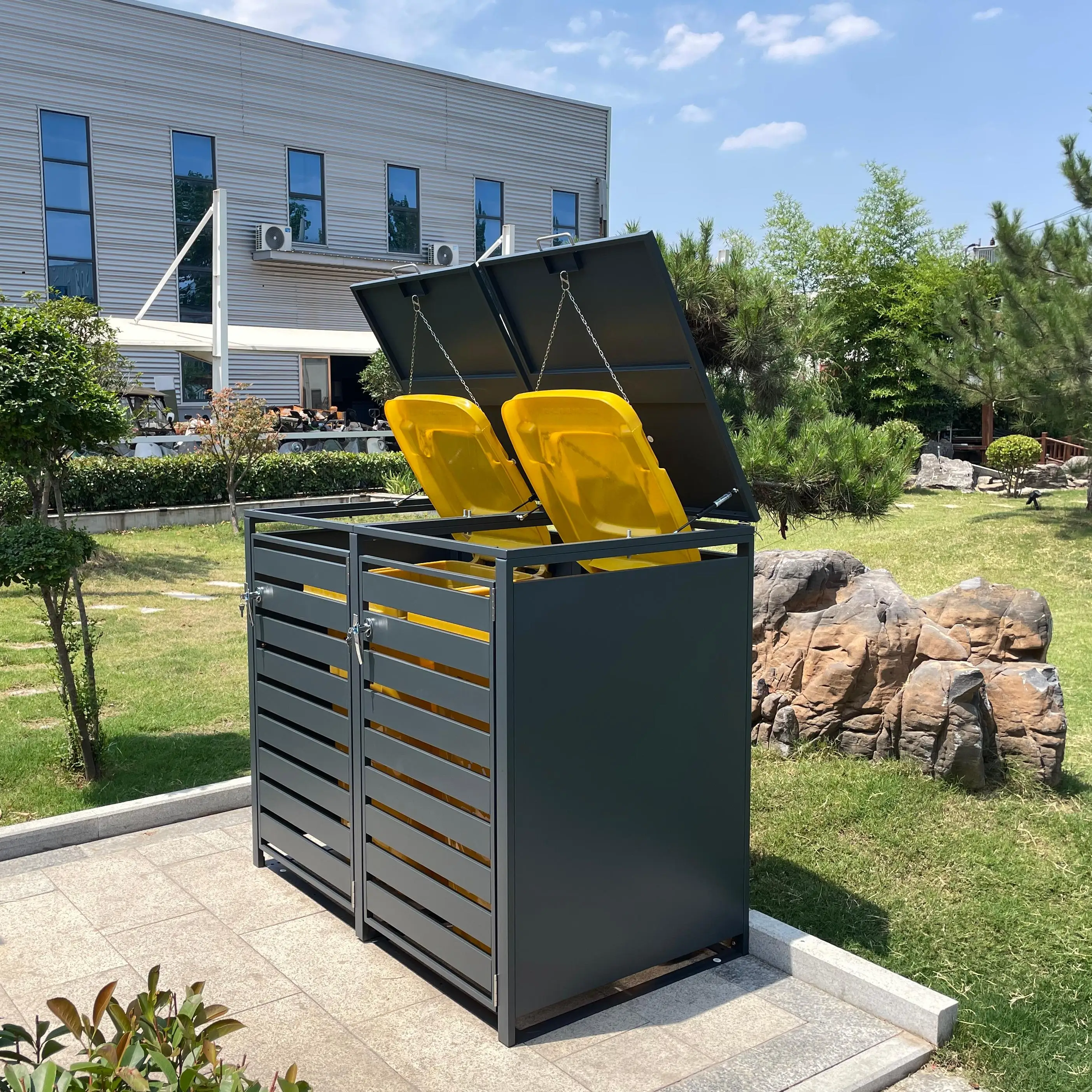 Factory Lockable Wheelie Bin Store Garbage Bin Shed Expandable Wheelie Bin Cover for Park Garden Can Box Outdoor with Open Lid