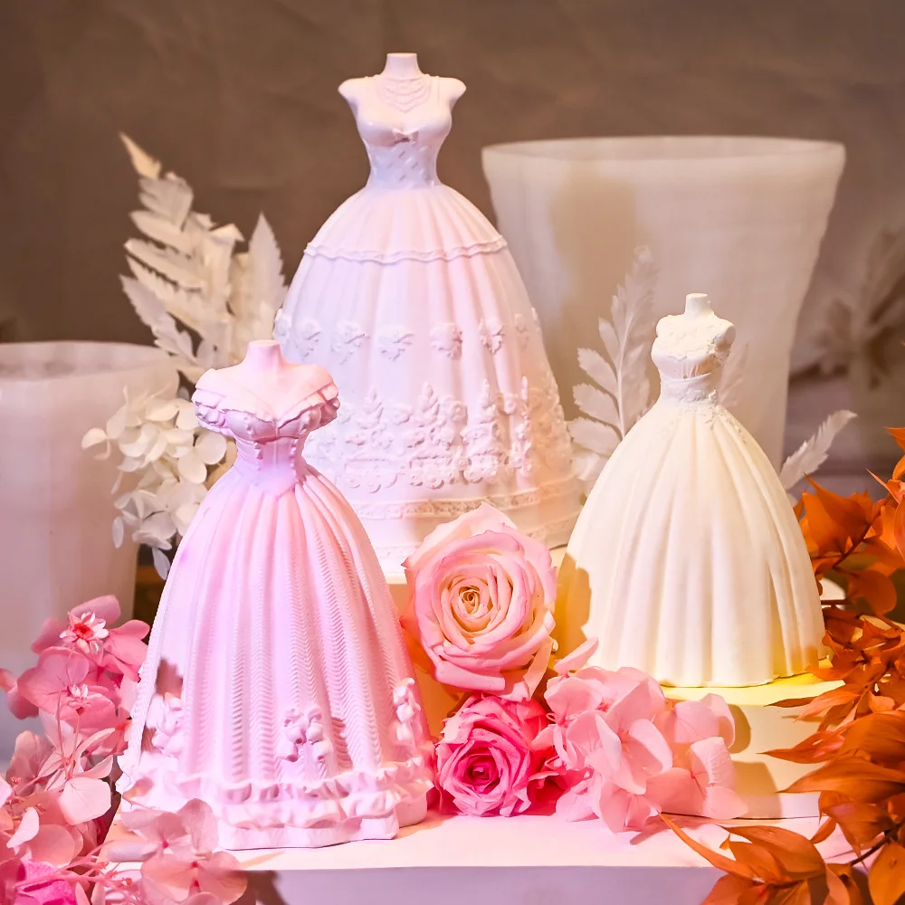 Handmade DIY 3D Wedding Dress Princess Gown Silicone Mold Baking & Scented Candle Plaster Mold Cake Decoration Tool details