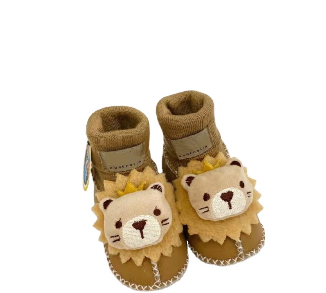 Cartoon baby toddler shoes new autumn and winter sheepskin wool one warm soft frosted bottom