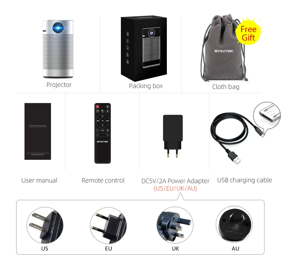 BYINTEK P7 モバイルプロジェクター BYINTEK P7 ミニ LED ポータブル DLP プロジェクター ユーザー