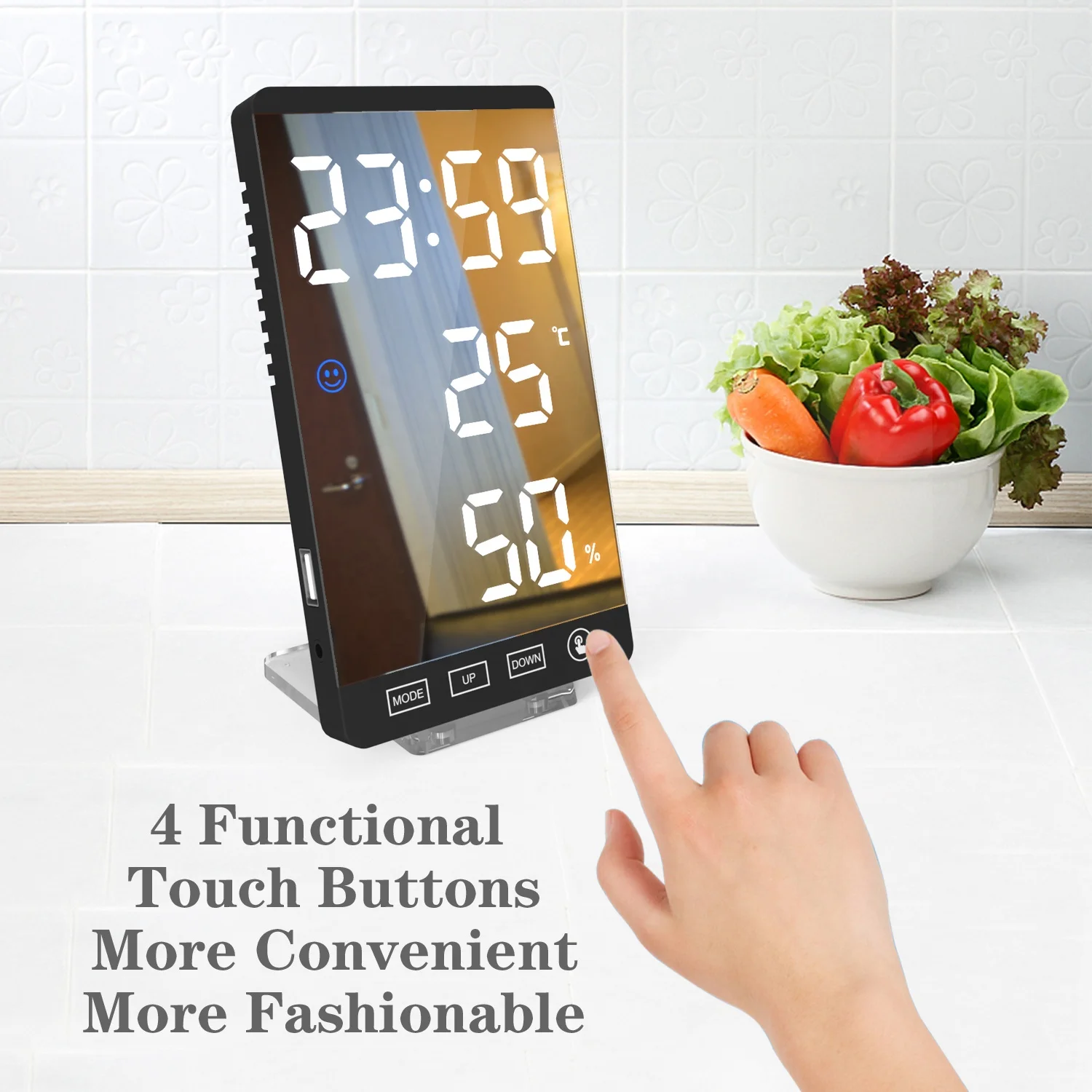 2020 NEW Digital Mirror LED  Alarm Clock with USB Charging Port Brightness Sensor for Bedroom Wall Kitchen Hotel Table Desk