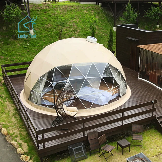 Guangdong Factory khaki Transparent PVC Geodesic Dome Tent 7m Outdoor Glamping Domes for Hotel Resort