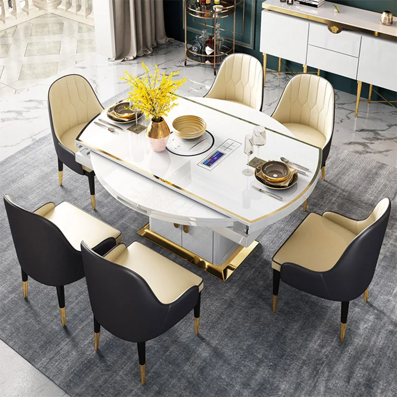 Customized Gold Luxury 8 Seater Modern Round Steel Dining Table Glass