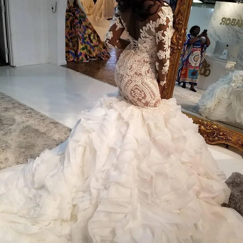 Alibaba.com: S371 Mermaid Wedding Dress, Floor-Length, Lace Ruffles, Custom  Color : Ideal for OEM service and sustainable materials, perfect for bridal  businesses.