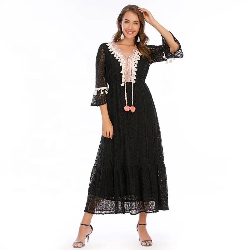 floor length half sleeve v neck maxi dress