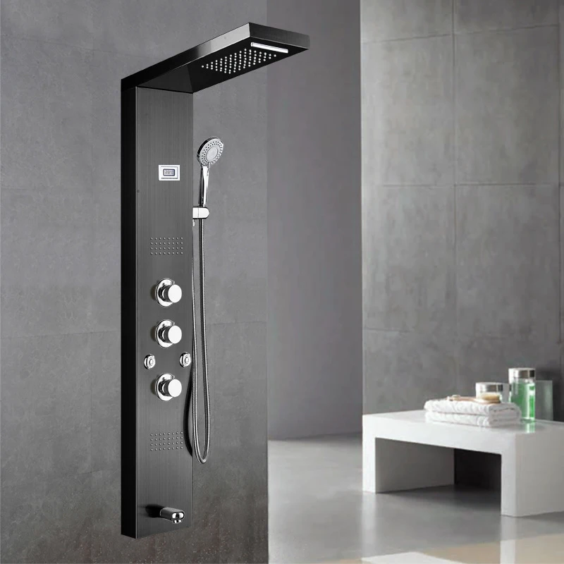 Shower Panel Waterfall Shower Column Set Tower Massage Body Jets Led Shower Wall Panels Bathroom Wall Mounted Stainless Steel