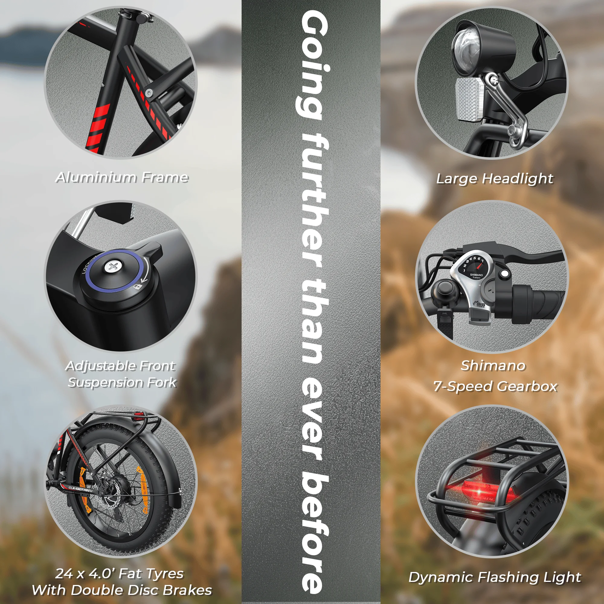 48V 13A Long Rang 24*4" Fat Tyre All Terrain Electric Mountain Bike Lockable Suspension 750W 45KPH Fast Ebike With Rear Rack