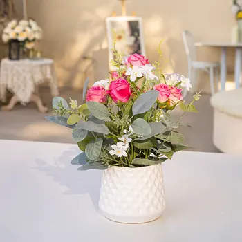 Modern Novel Design Real Touch Silk Toronto Rose Artificial Blossom Flower Prevent Flowers Potted