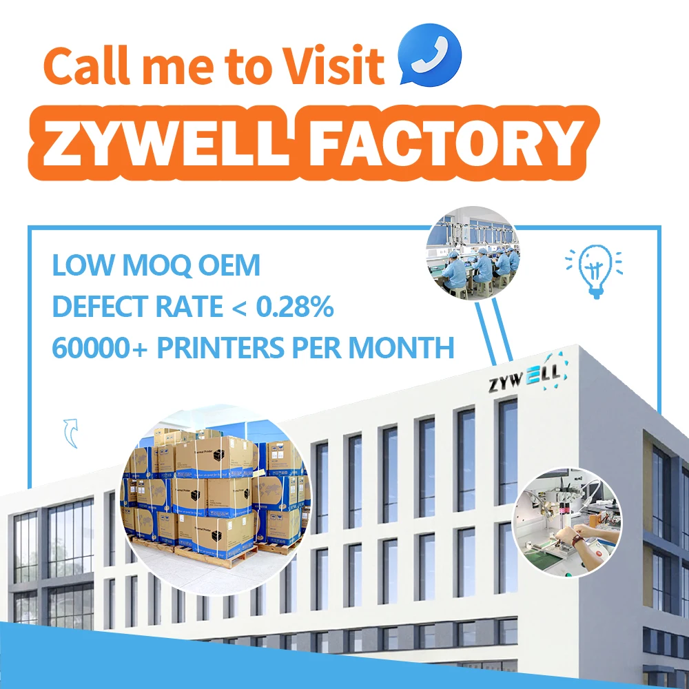 zywell 3inch thermal barcode sticker printer