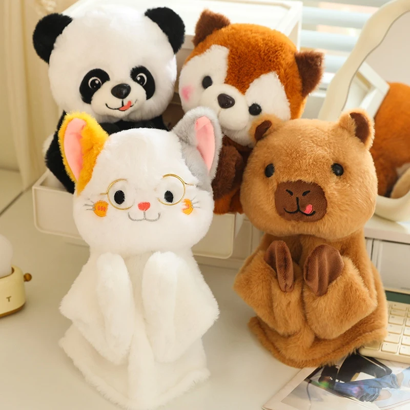 Puppets Hand Custom Cute Boxing Cat Capybara Panda Squirrel Stuffed Animals Plush Hand Puppet Toys Kids Play Toys Holiday Gifts