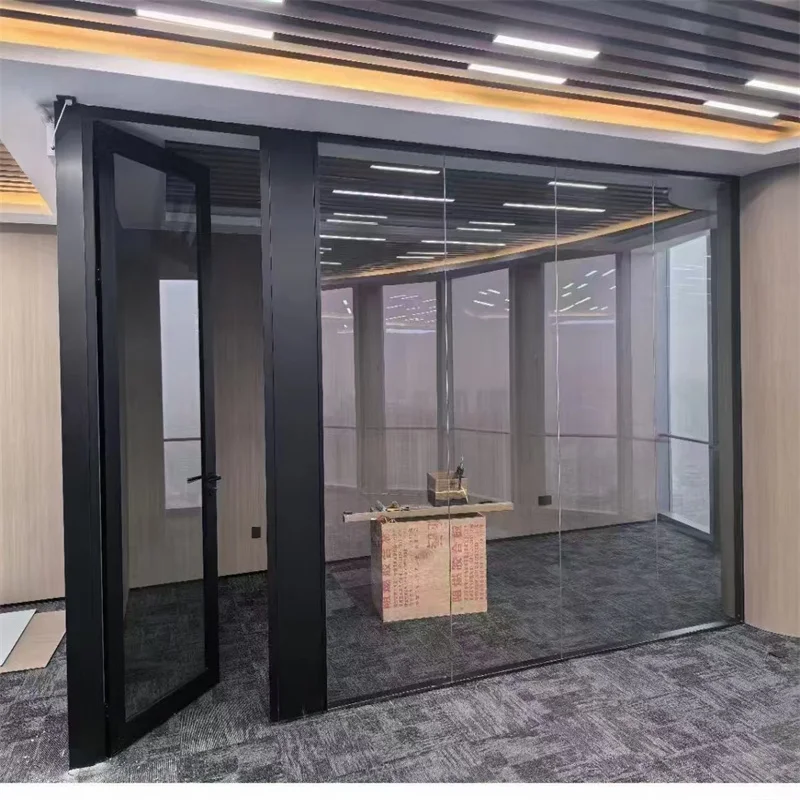 product 84mm aluminum frame steel keel panoramic side single glass partition for luxury residential lobbies-2
