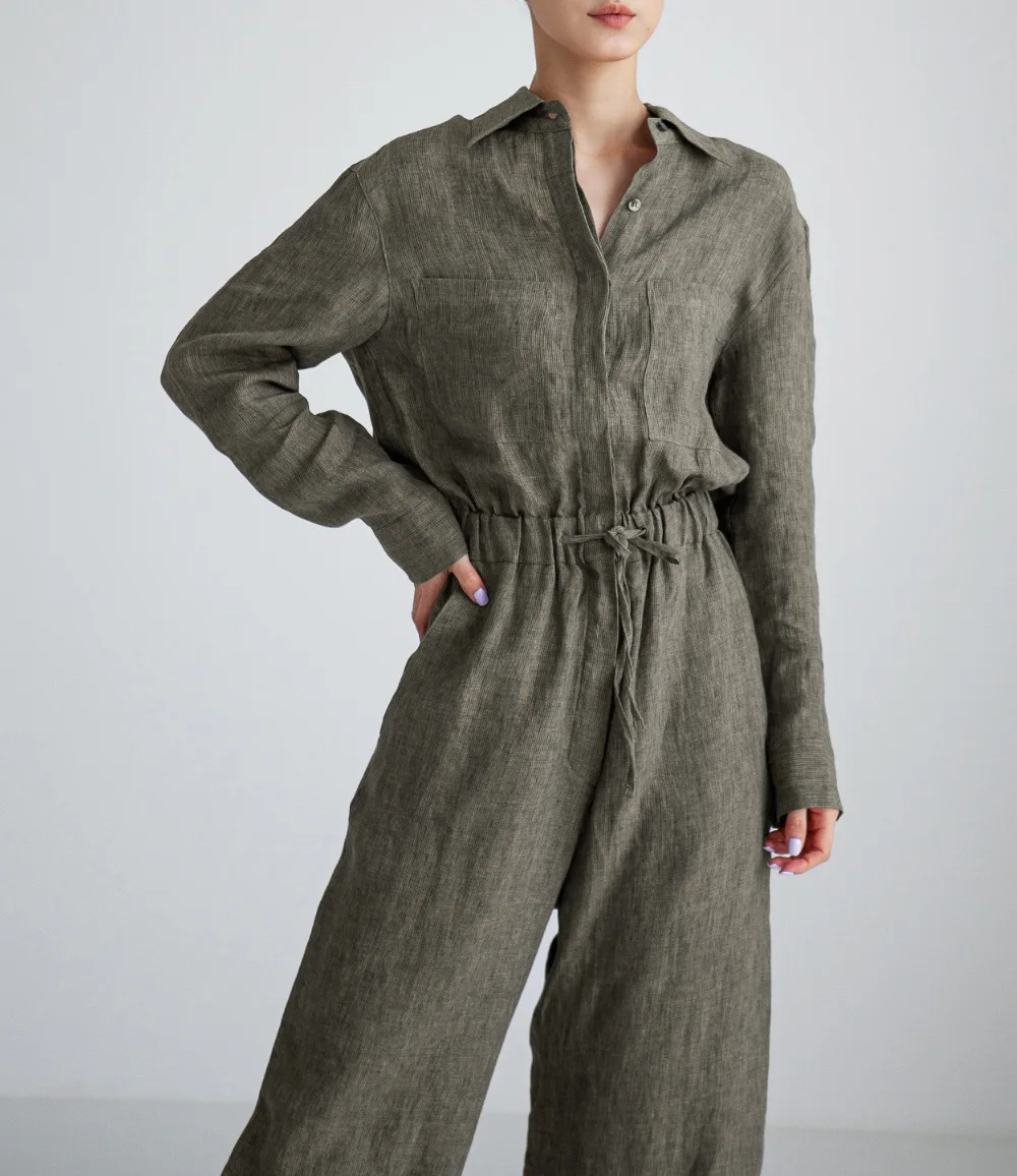 Latest Autumn Solid Color 2025 Jumpsuit Women Long Sleeve Jumpsuit Cotton Jumpsuit