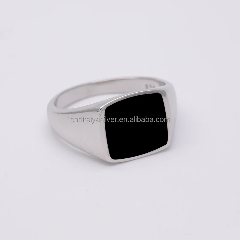 High Quality Men's Black White Enamel Ring Custom 925 Sterling Silver Ring Buy Enamel
