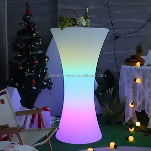 LED Color-Changing Slim Cocktail Table Plastic Illuminated for Home Bar Living Room School or Park Use for Hotels