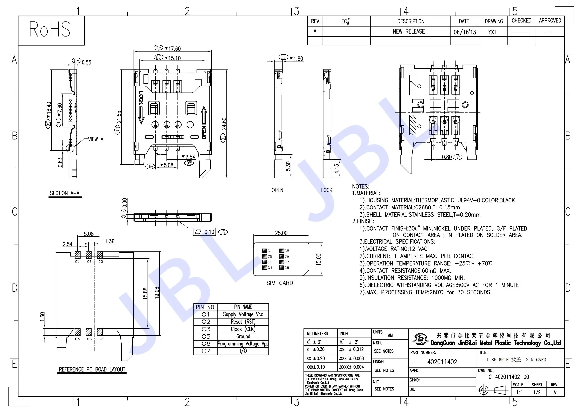 Sim Connector Pinout SIM Card Connector SIM hatchback 6-pin card Slot Connector H1.8 High ...