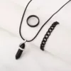 2-Black bullet necklace+bracelet+ring