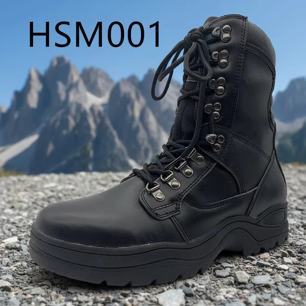 ZYF,Extreme Climate Full Natural Cow Leather Black Combat Boots Camping Trips Well Wear Rubber Outsole Marching Boots HSM001