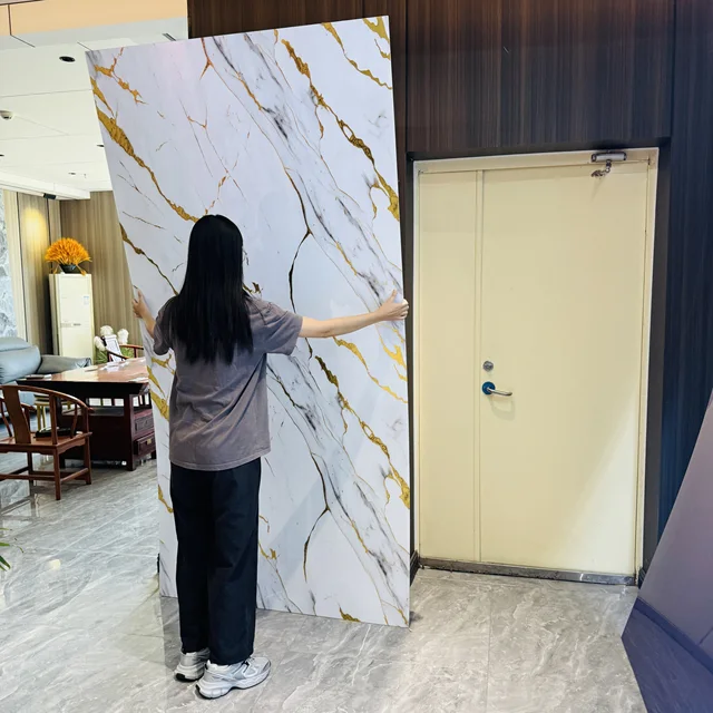 Baijax Made in China High Quality PET Gloss Stone Marble Bamboo Charcoal Wood Veneer Wall Panel for Interior Decoration
