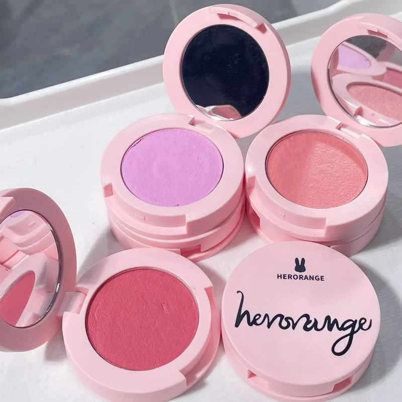 HERORANGE Soft Mist Blush with Mirror Mousse Blush Cream Natural Tender Matte Face Expanding Color Cute Blusher 6 Colors