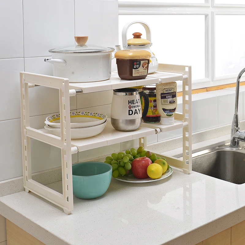 Debajo del Fregadero 2 niveles estante de almacenamiento apilable estante ajustable cocina o despensa organización en resistente al azar colores small