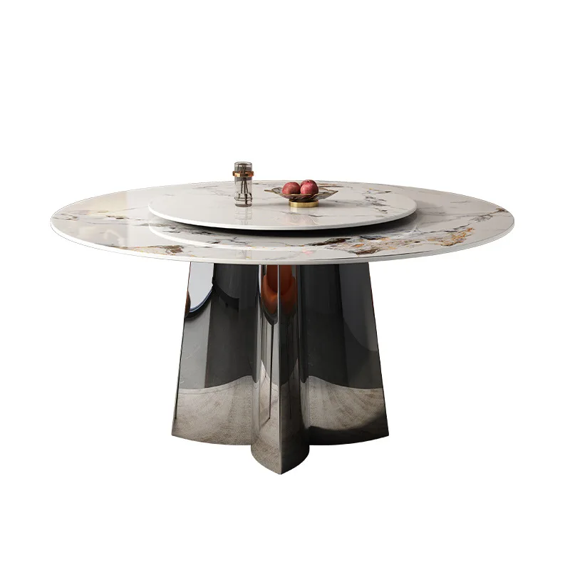 Italian Round Dining Table With Leather Chairs Marble Top Round Dining