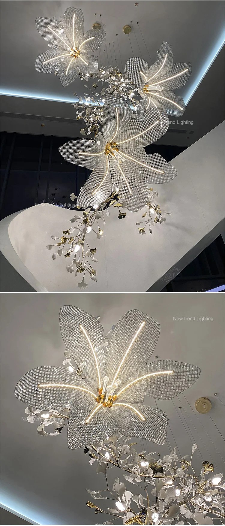 CPL-371 Romantic Nature Inspired Lamp Indoor Decoration Party Artificial Plant Flower LED Wedding Crystal Chandelier details