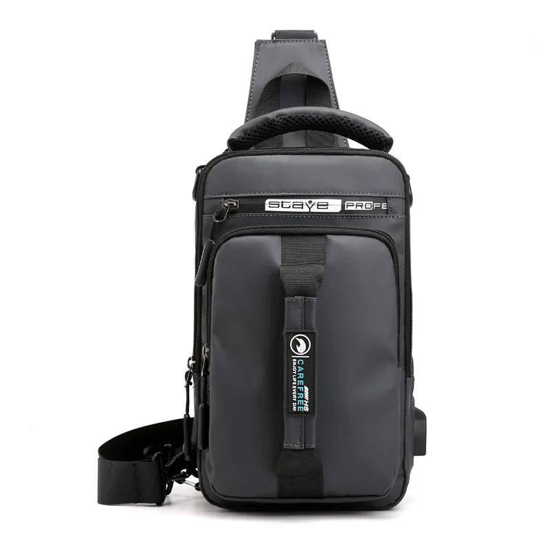 DAZZLESUN Waterproof Sling Bag For Men - Gray Nylon Chest Bag With USB Port For Hiking & Running - View #3