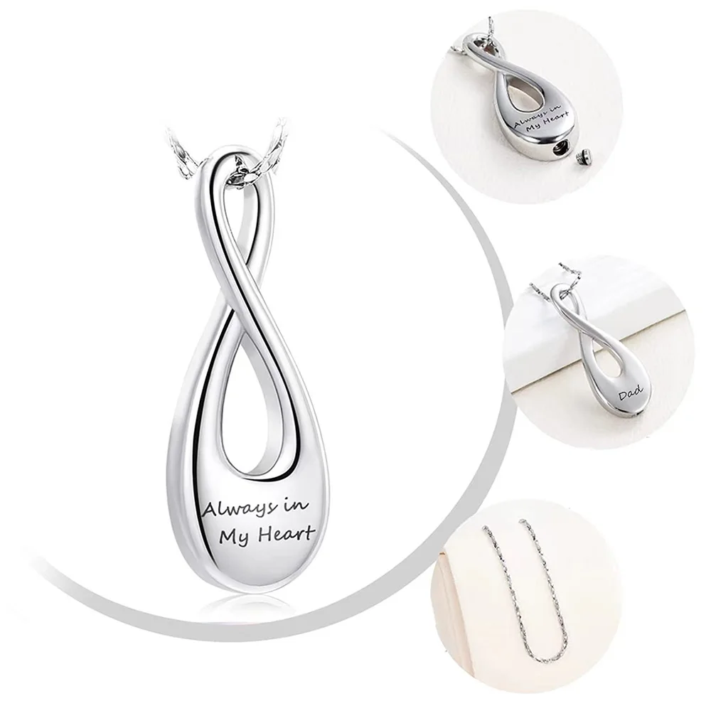 Personalized Tear Drop Cremation Urn Necklace for Ashes Always in My Heart Memory Necklace Jewelry Gift for Men and Women