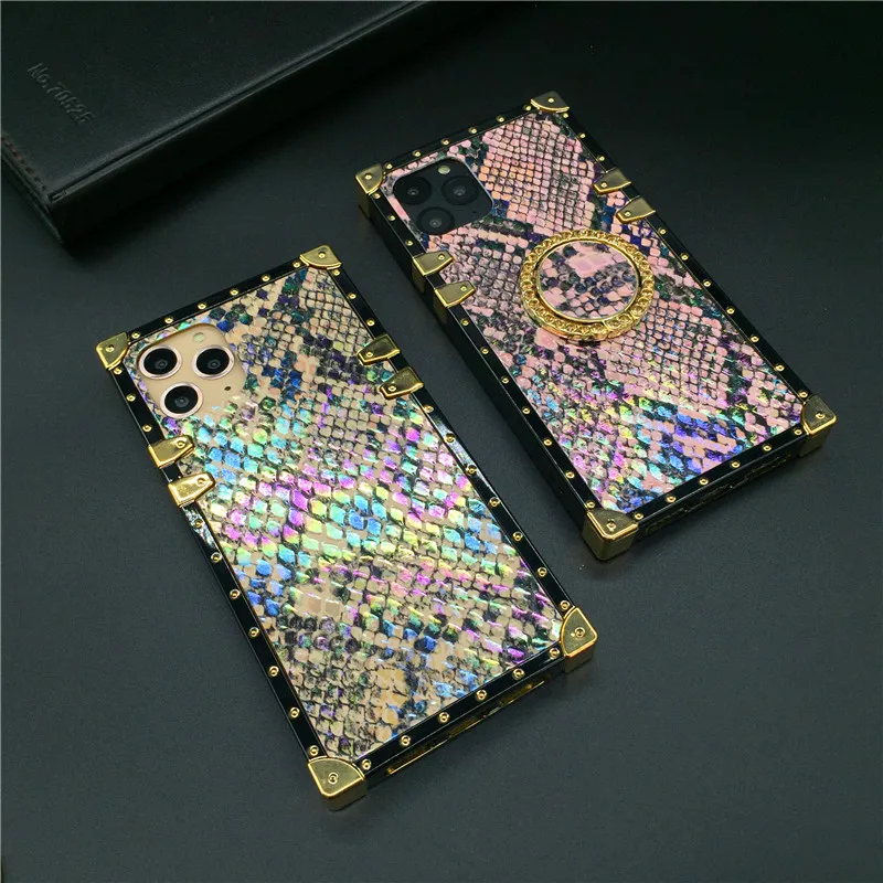 Colorful Snake Skin Cover Square Phone Case for Samsung Galaxy Note 10 Plus 20 9 8 S8 S9 S10 S20 S21 Ultra A71 A9 A50 A70 A51