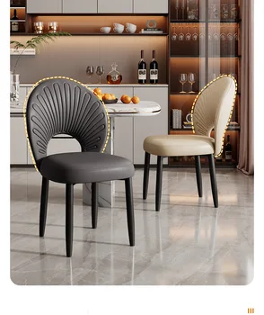 Modern Leather Dining Chair Restaurant Soft Backrest Stool INS Cream Style Makeup Chair Ergonomic Design Household Furniture
