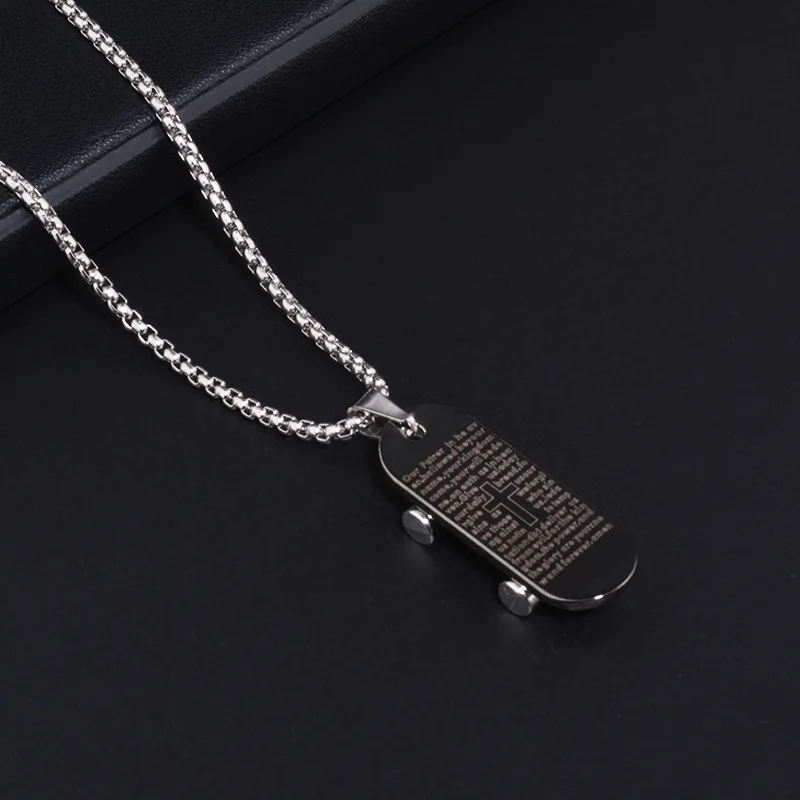 BINSHUO Hip Hop Stainless Steel Zircon Charm Skateboard Whistle Fashion Charms Pendant Necklace for Men