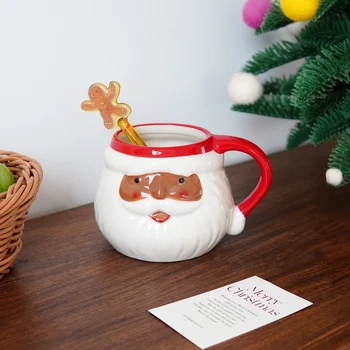 Christmas Santa Claus Ceramic Mug Christmas Party Creative Relief Design Santa Claus Mug Christmas Drinkware Handmade Coffee Cup