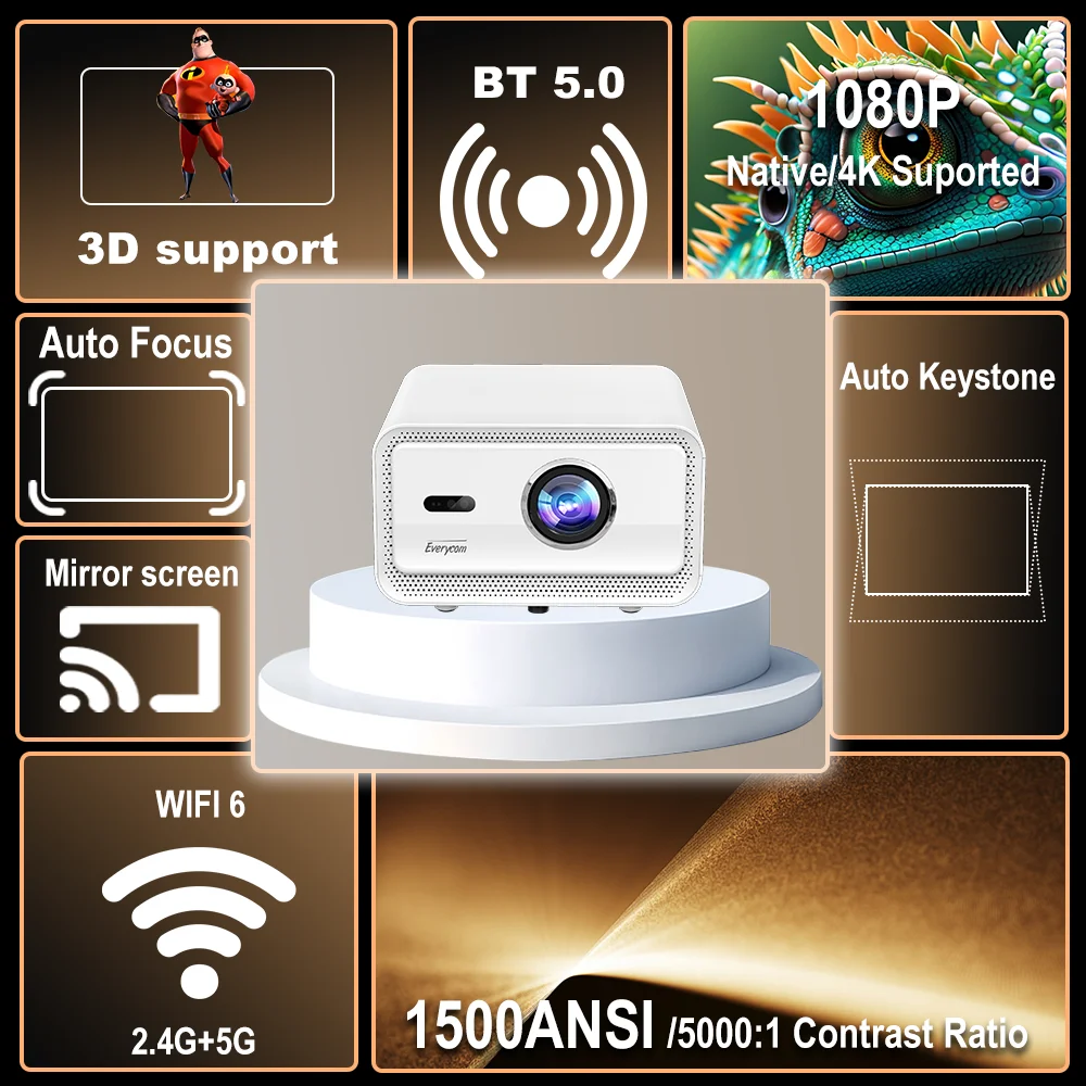 1500 ANSI 4k Mini Projector Android 12 Everycom Cubelite Mini Smart Wifi 3d 4k Video Projector Portable 4k Mini Projector