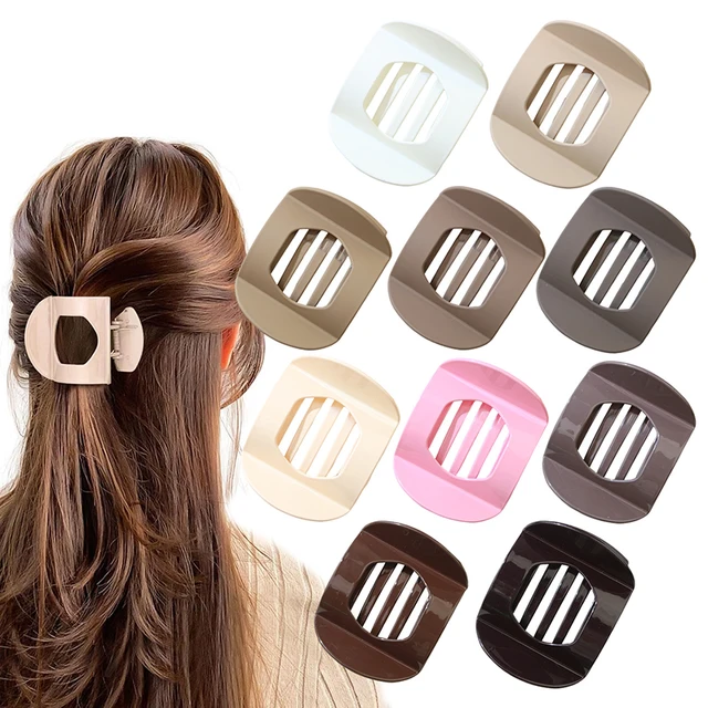Classic Matte Solid Color Flat Hair Claws Medium-Sized Fashion Durable Hollowed-Out Shark Clip Popular and Elegant Claw Clamps