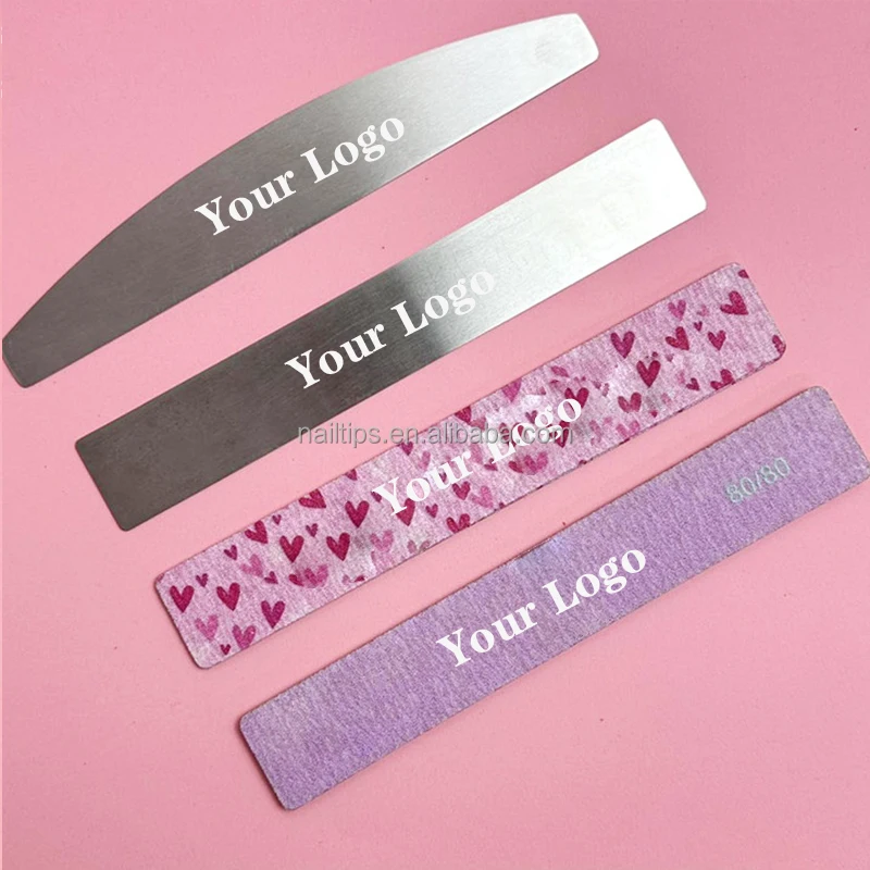 Customize 80/80 Grit Strong Sandpaper Washable Pink Sanding Nails File Block Half Moon Lime Nail