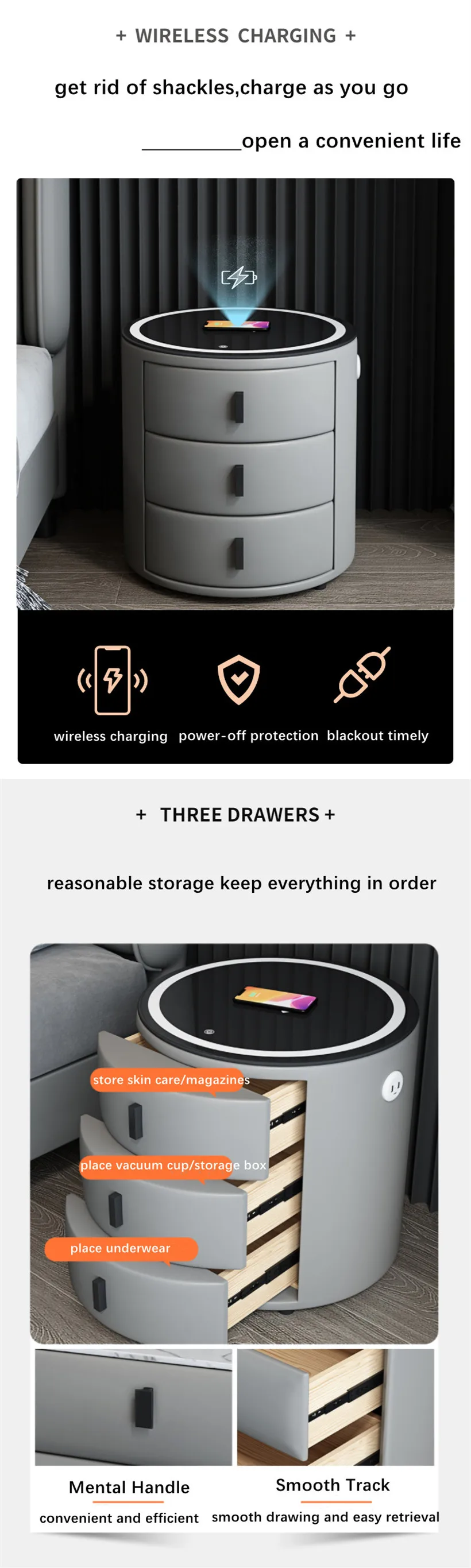 Smart Furniture Bedside Table Minimalist Rechargeable Multifunctional